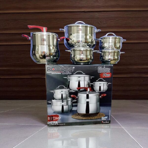 طقم حلل استانلس ستيل بونيرا تركي (18/20/24/32) BONERA + حلة ضغط 12 لتر