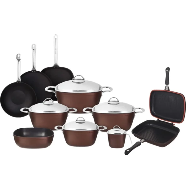 طقم حلل تيتانيوم 15 قطعة – نحاسى – سافلون