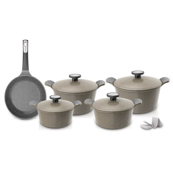 طقم حلل جيرانيت مضلع 9 قطعة بيج – نيوفلام