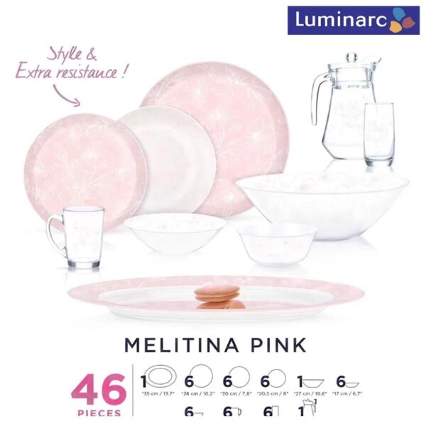 طقم اركوبايركس 46 قطعه – MELITINA Pink – Luminarc