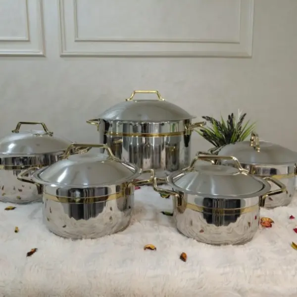 طقم حلل استانلس ستيل باطار مدهب 10ق- المنار