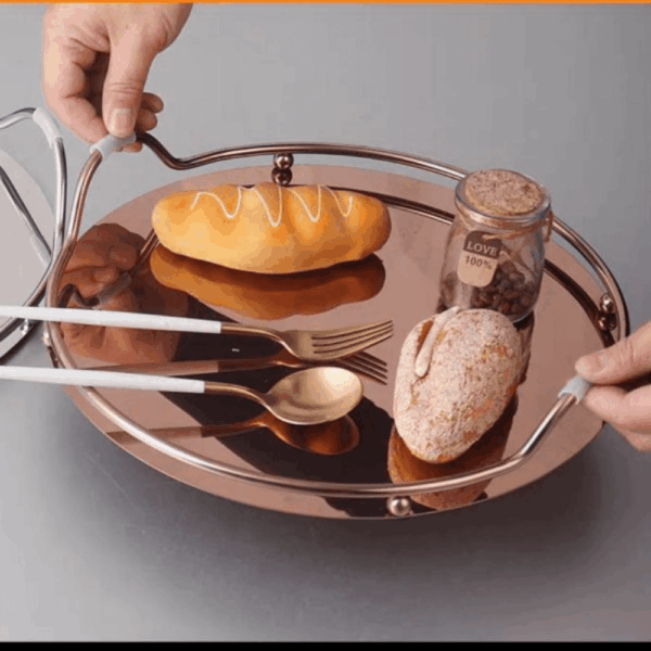 طقم صوانى استانلس ستيل مرايا 2 قطعه دائرى