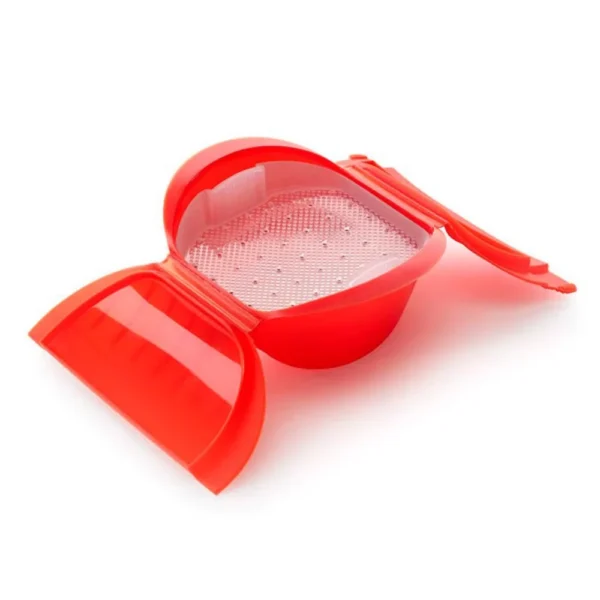 قدر بخار عميق للميكروويف 3-4 أشخاص، باللون الأحمر – lekue