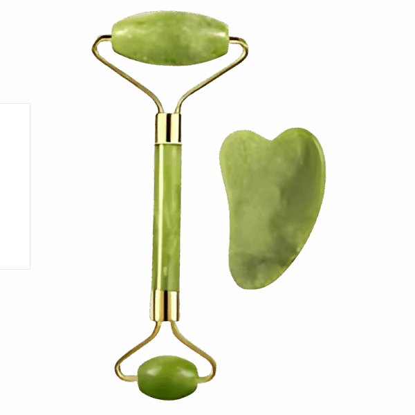 مجموعة بكرة تدليك الوجه من حجر اليشم و جواشا للعنايه بالبشره