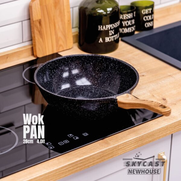 مقلايه ووك جرانيت ( مقاس 28 )بيد خشبي SKY CAST